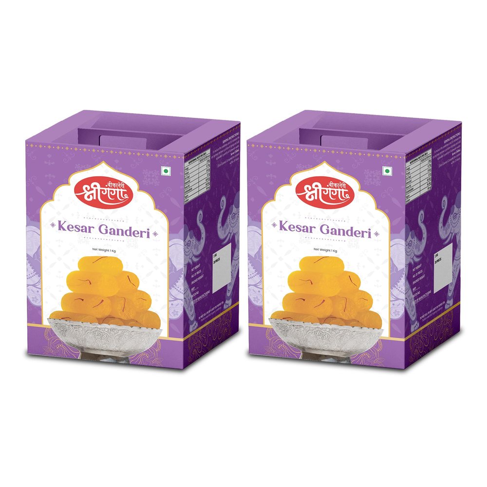 Bikaneri Shree Ganga Kesar Ganderi - 2kg (1Kg Pack of 2) (40 Pieces) | Soft and Delicious Indian Sweet | Perfect for Celebrations and Festivals