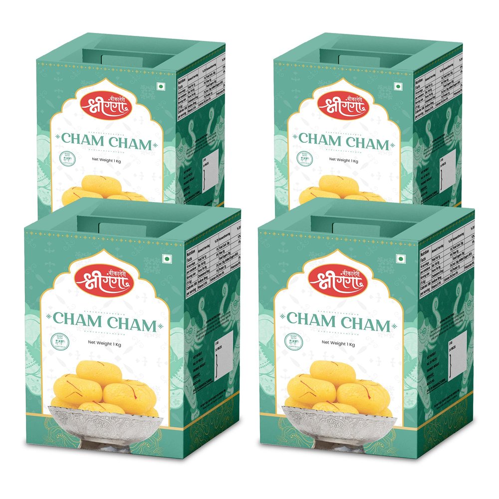 Bikaneri Shree Ganga Cham Cham - 4Kg (1Kg Pack of 4) (56 Pieces) | Authentic Indian Sweet Treat | Perfect for Celebrations & Gifting | Soft, Delicious & Traditional Taste | Satisfy Your Sweet Cravings