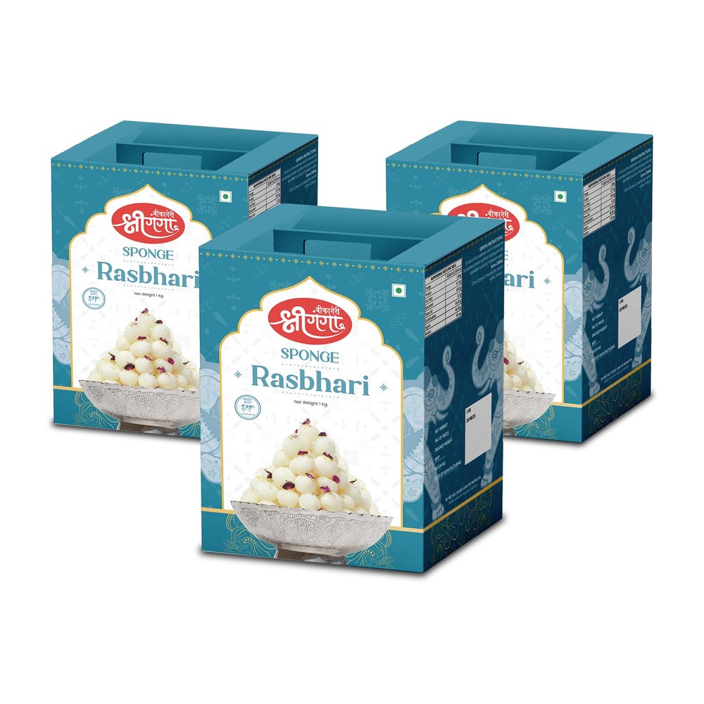 Bikaneri Shree Ganga Rasbhari - 3Kg (1Kg Pack of 3) (120 Pieces) | Deliciously Soft & Juicy Indian Sweet | Perfect for Festivals & Gifting | Authentic Taste to Delight Your Sweet Cravings