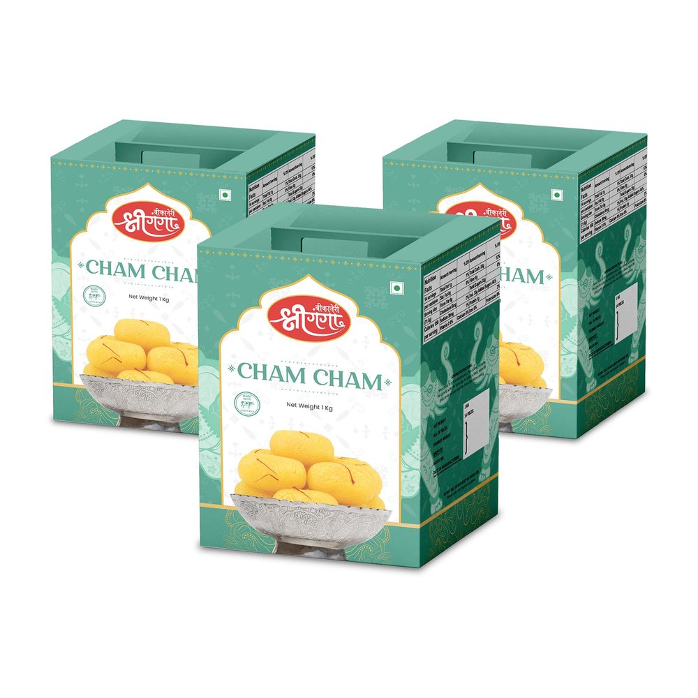 Bikaneri Shree Ganga Cham Cham - 3Kg (1Kg Pack of 3) (42 Pieces) | Authentic Indian Sweet Treat | Perfect for Celebrations & Gifting | Soft, Delicious & Traditional Taste | Satisfy Your Sweet Cravings