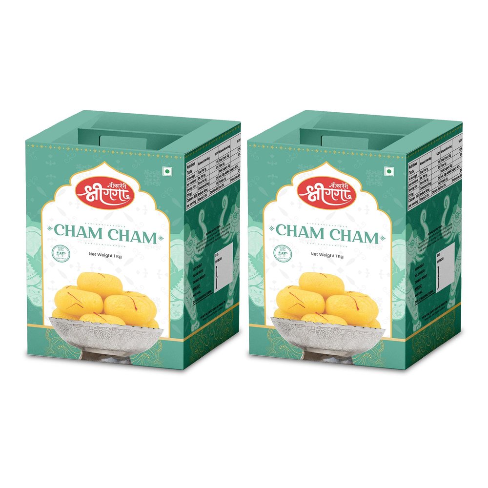 Bikaneri Shree Ganga Cham Cham - 2Kg (1Kg Pack of 2) (28 Pieces) | Authentic Indian Sweet Treat | Perfect for Celebrations & Gifting | Soft, Delicious & Traditional Taste | Satisfy Your Sweet Cravings