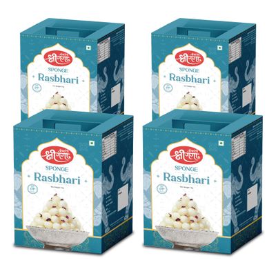 Bikaneri Shree Ganga Rasbhari - 4Kg (1Kg Pack of 4) (160 Pieces) | Deliciously Soft & Juicy Indian Sweet | Perfect for Festivals & Gifting | Authentic Taste to Delight Your Sweet Cravings