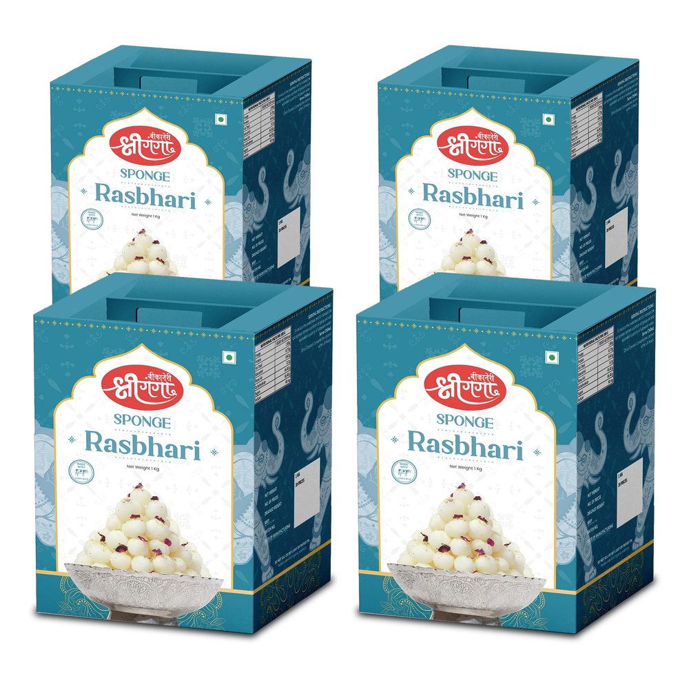Bikaneri Shree Ganga Rasbhari - 4Kg (1Kg Pack of 4) (160 Pieces) | Deliciously Soft & Juicy Indian Sweet | Perfect for Festivals & Gifting | Authentic Taste to Delight Your Sweet Cravings