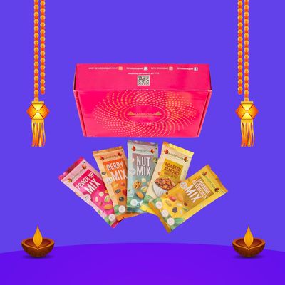 Ambrosia Diwali Gift Box, 200g Assorted Snacks with Roasted Almonds, Berry Blend, Powerup Snacks, Nut Combo, Morning Essential, Exotic Selection | Healthy Gifting | Premium Nuts and berries