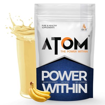 AS-IT-IS ATOM Mass Gainer 1 Kg | Pack of 13 servings | 5:1 Carb-Protein Ratio | Powered with BCAA, L-Glutamine, Tribulus, Ashwagandha | Banana Flavour