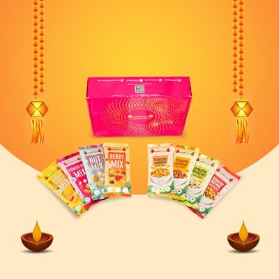 Ambrosia Dry Fruit Box, 320g - Premium Dryfruit Gift Hamper | Perfect Festive Gift for Loved ones | Gift Hamper | 8 Packs of Mini Trail Mixes