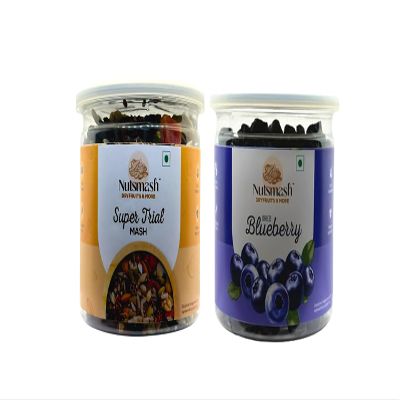Nutsmash Healthy Dehydrated Fruits Combo of Super Trail Snack Mix 200G and Blueberry-200G