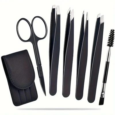 6PCS Professional Eyebrow Tweezers Set for Women and Men, Premium Stainless Steel Tweezer Kit, Best Tweezers Precision for Ingrown Hair, Facial Hair, Eyebrows Plucking
