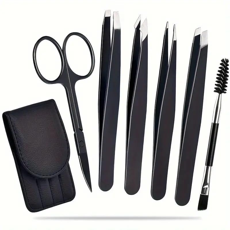 6PCS Professional Eyebrow Tweezers Set for Women and Men, Premium Stainless Steel Tweezer Kit, Best Tweezers Precision for Ingrown Hair, Facial Hair, Eyebrows Plucking