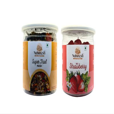 Nutsmash Healthy Dehydrated Fruits Combo of Super Trail Mix 500G + Strawberry-500G
