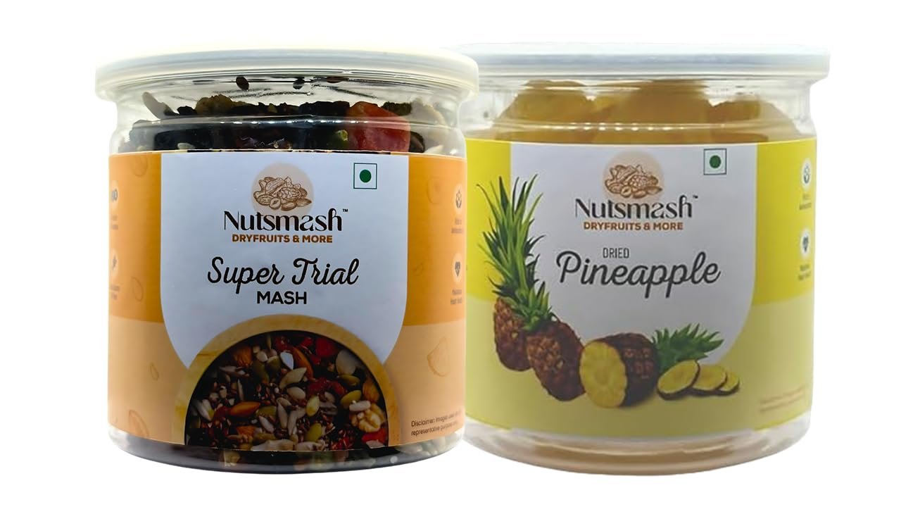 Nutsmash Healthy Dehydrated Fruits Combo of Super Trail Mix 500G + Pineapple-500G