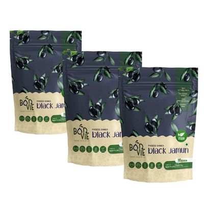 BONVIE Freeze-Dried Black Jamun Fruit Snacks 100% Natural, No Sugar, No Preservatives, Gluten-Free, Vegan, Healthy On-the-Go Snack, Shelf-Stable (Pack of 3)