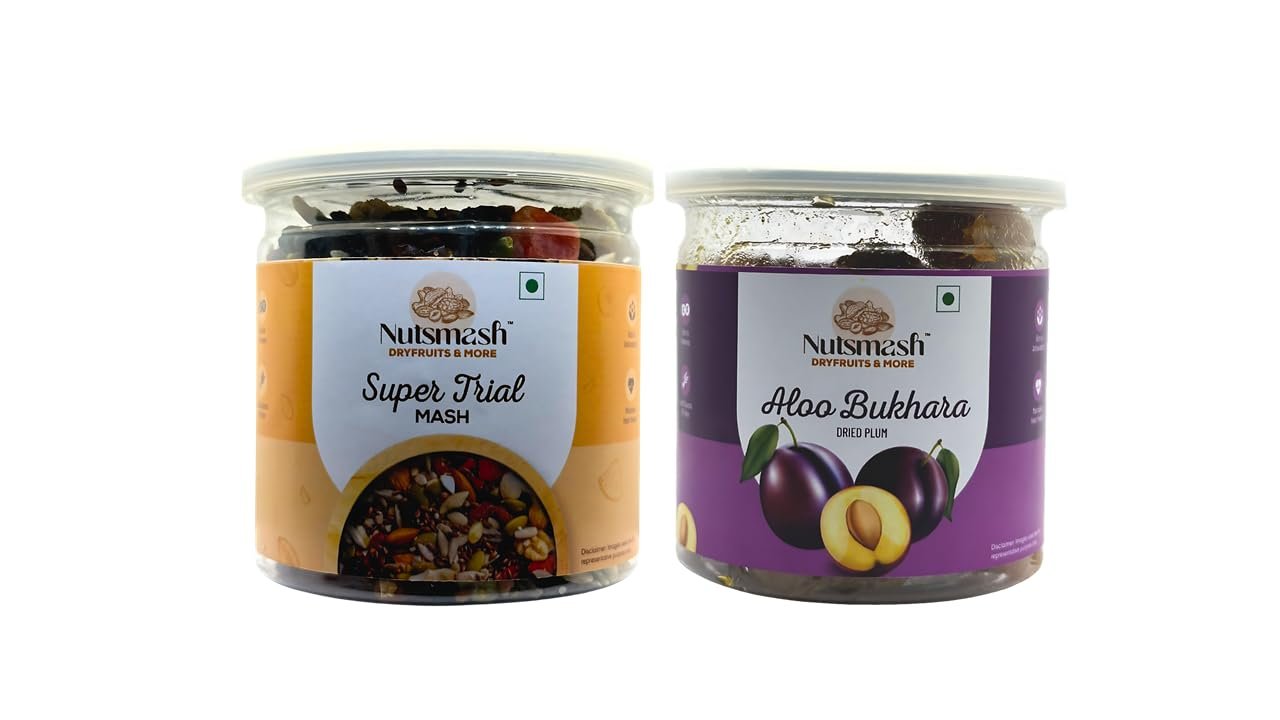 Nutsmash Healthy Dehydrated Fruits Combo of Super Trail Mix 200G + Alu Bukhara 200G