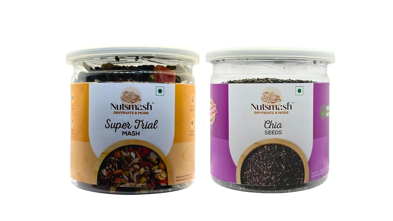Nutsmash Healthy Dehydrated Fruits Combo of Super Trail Mix 500G & Chia-500G