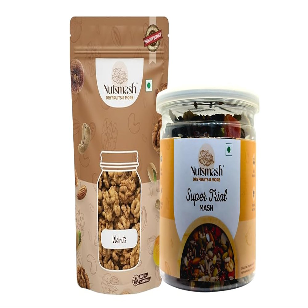 Nutsmash Healthy Dehydrated Fruits Combo of Super Trail Mix 500G + Walnut-500G