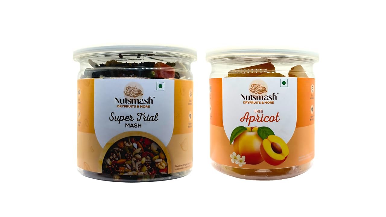 Nutsmash Healthy Dehydrated Fruits Combo of Super Trail Snack Mix 500G and Apricot-500G