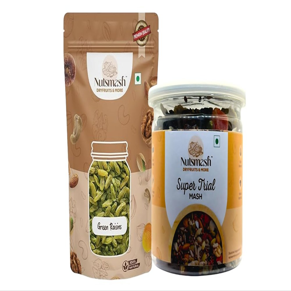 Nutsmash Healthy Dehydrated Fruits Combo of Super Trail Mix 200G & RaisinGreen-200G