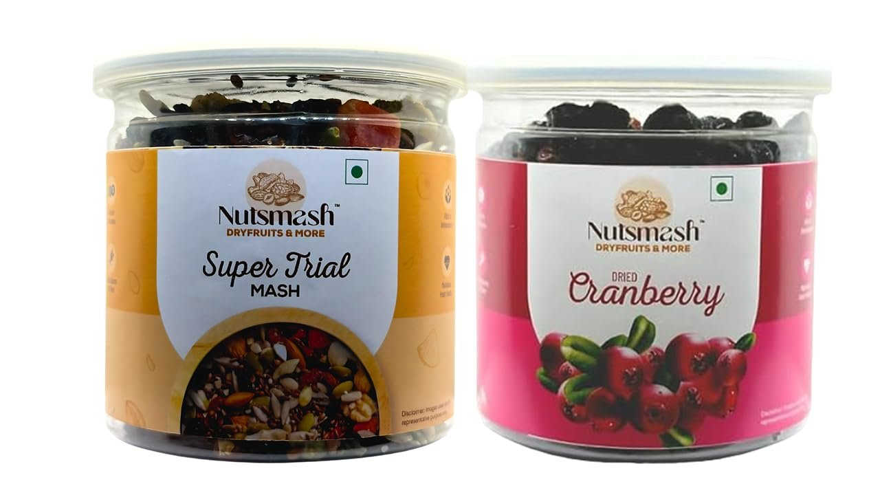 Nutsmash Healthy Dehydrated Fruits Combo of Super Trail Mix 500G + Cranberry-500G