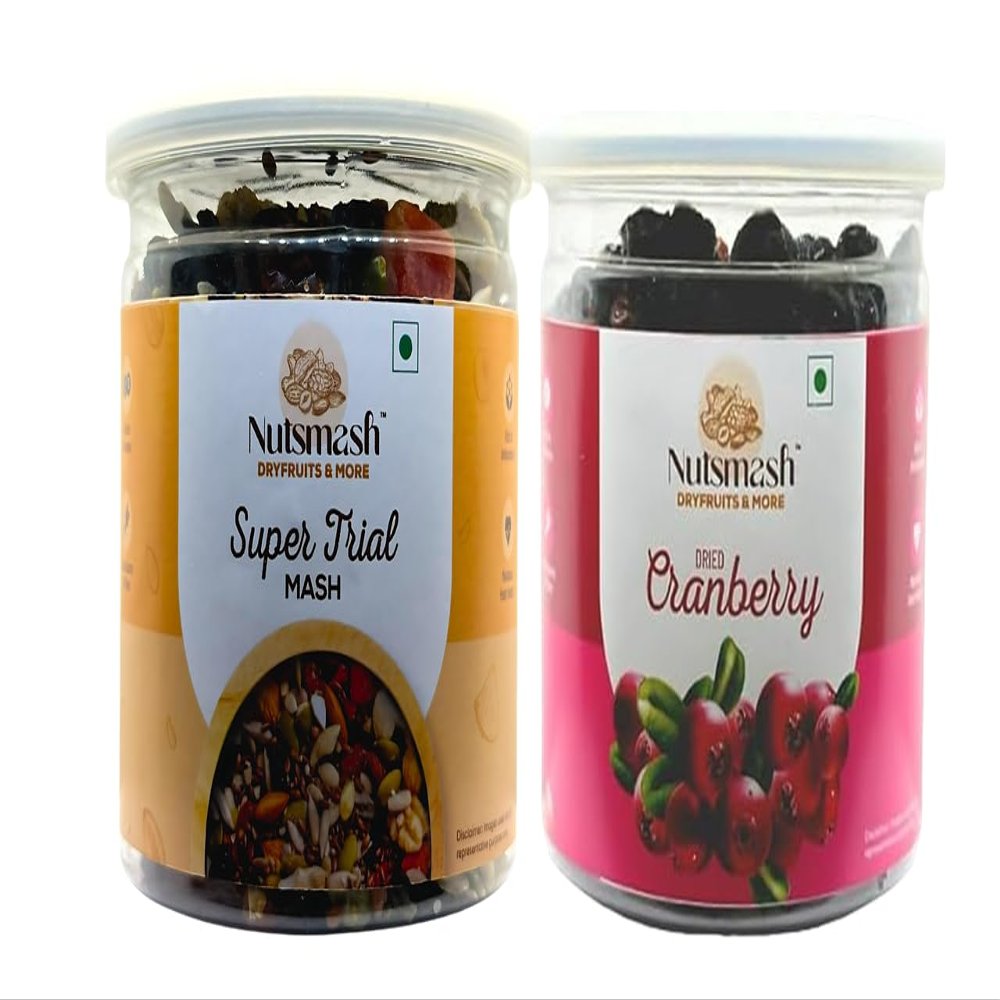 Nutsmash Healthy Dehydrated Fruits Combo of Super Trail Mix 200G & Cranberry-200G