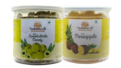 Nutsmash Healthy Dehydrated Fruits Combo of sugar sweet Amla Candy 200G and Alu Bukhara 200G