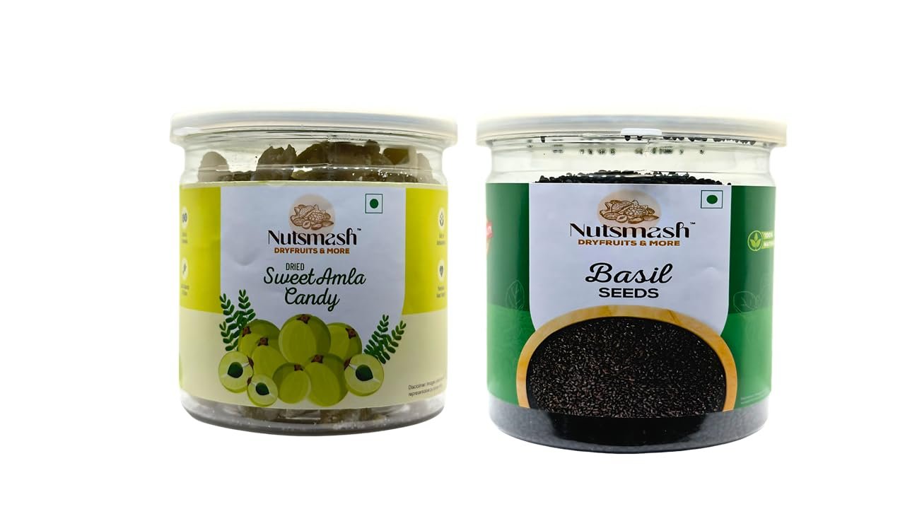 Nutsmash Healthy Dehydrated Fruits Combo of sugar sweet Amla Candy 200G and Mamra Almonds-200G