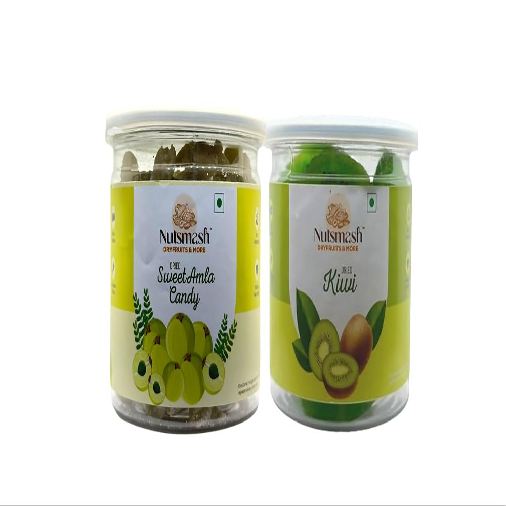 Nutsmash Healthy Dehydrated Fruits Combo of Sweet Amla Candy 200G & Basil Seeds 200G