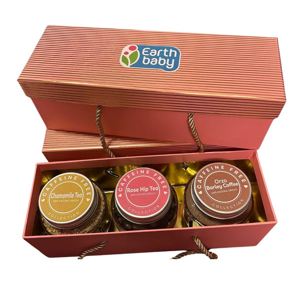 Earthbaby Caffeine Free Harmony Hamper | 100% Natural Rose Hip Tea, Chamomile Tea, Orzo Barley Coffee | Health & Wellness Beverage Collection | Gift Box