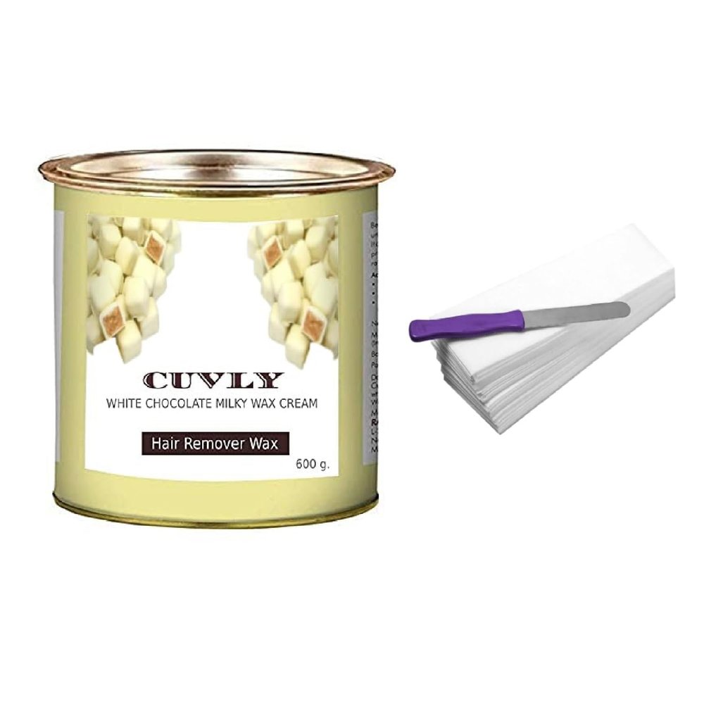 CUVLY Wax Hair Removal Crem Wax, Wax For Women and Men,full Body Wax For Legs, Arms, Underarms, Bikini | At Home Quick And Easy Hair Removal, No Camical, No Side Eafict, No Body Risk,White Chocolate Wax 550Gm + Wax Strip