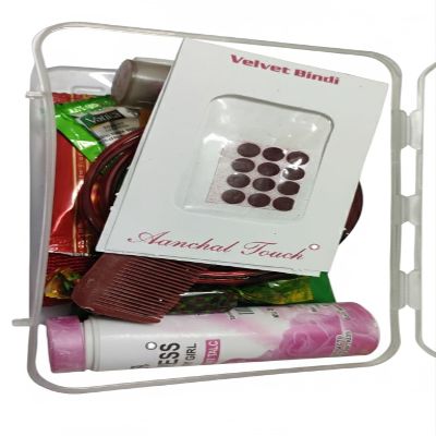 16 Solah Shringar Mataji Navratri Diwali Pujan Shingaar Kit Multipurpose Shringars(Items) - 16 Items Plastic Box Packing, Multicolor, Kit for Deviji Mataji Poojan Samagri Plastic Storage Box with 1 Small Chunri/Chunni