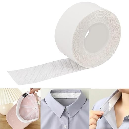 1 Roll Sweat Pads Collar Protectors for Mens Shirts and Hats, Self-Adhesive Invisible Liner Tape, White Shirt Neck Protector, 8 Miter Roll, Pack of 1
