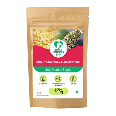 Little Moppet Foods  Instant Wheat Dalia Elaichi Powder 200g | No Additives and Preservatives | Free from Added Salt and Sugar | Combination of wheat daila and Roasted gram