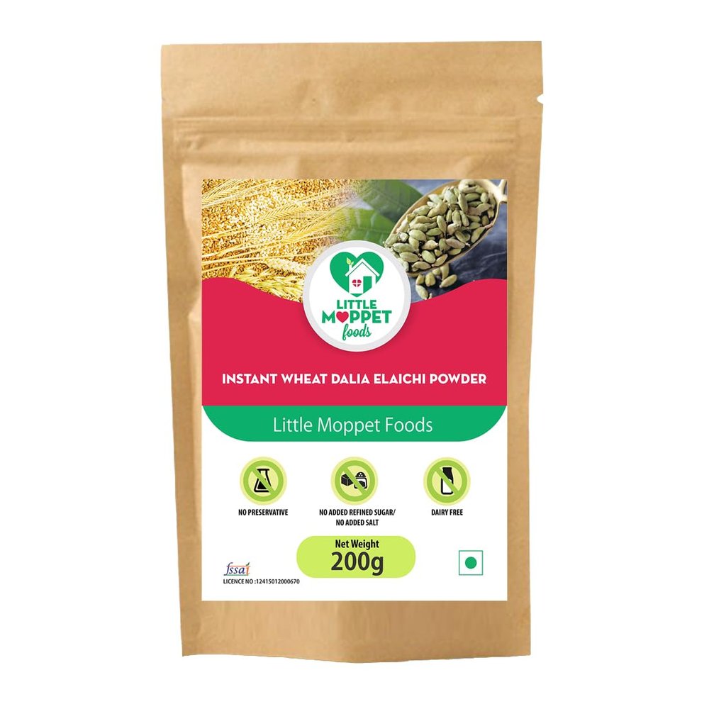 Little Moppet Foods  Instant Wheat Dalia Elaichi Powder 200g | No Additives and Preservatives | Free from Added Salt and Sugar | Combination of wheat daila and Roasted gram