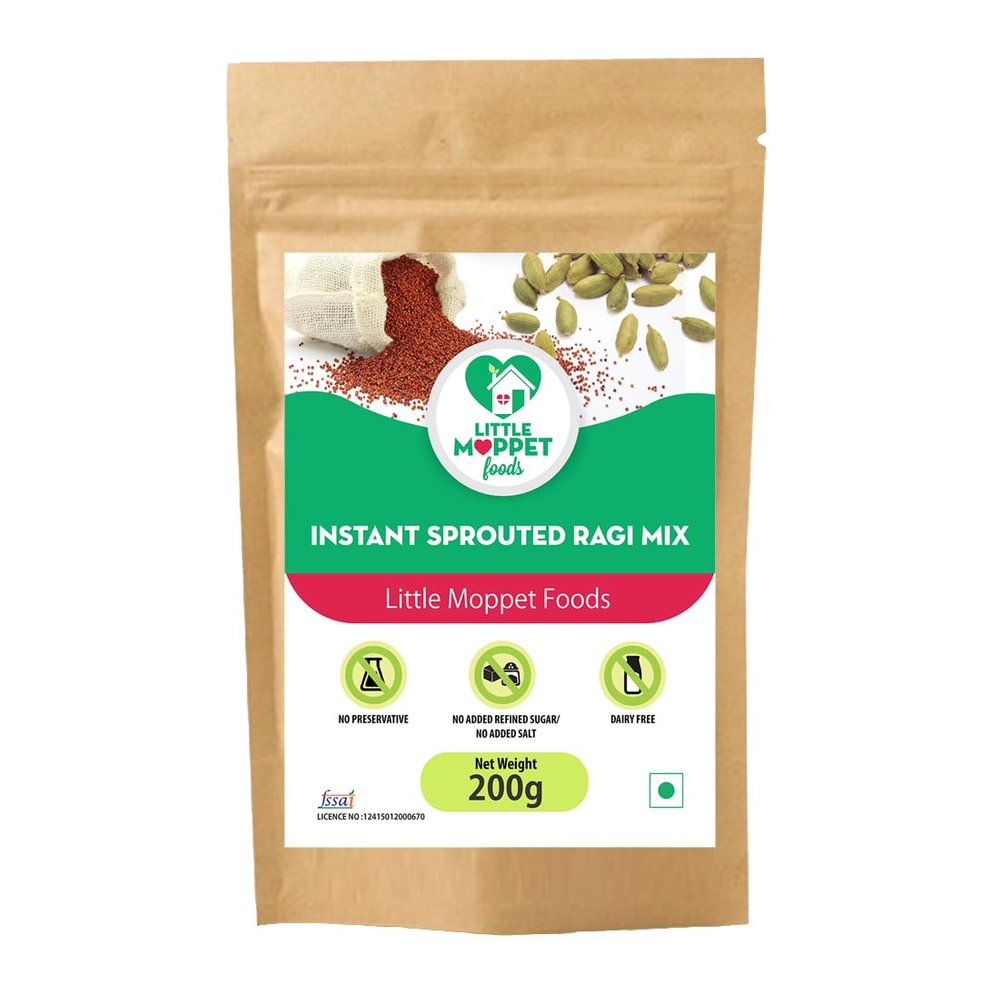 Little Moppet Foods  Instant Sprouted Ragi Mix 200g | No Additives and Preservatives | Free from Added Salt and Sugar | Mixture of Sprouted Ragi and Roasted Gram