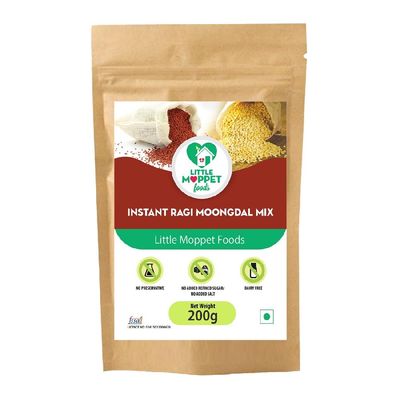 Little Moppet Foods  Instant Ragi Moong Dal 200g | No Additives and Preservatives | Free from Added Salt and Sugar | Combination of Ragi, Moongdal and Groundnut.