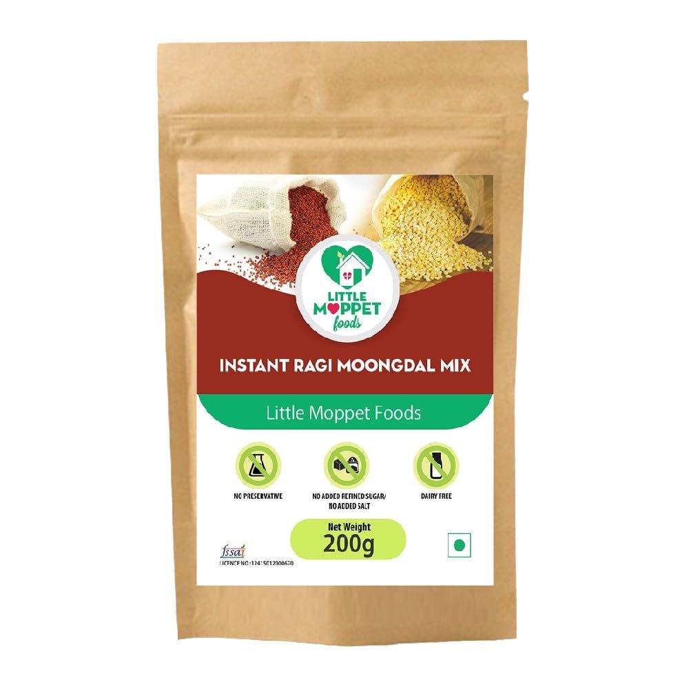 Little Moppet Foods  Instant Ragi Moong Dal 200g | No Additives and Preservatives | Free from Added Salt and Sugar | Combination of Ragi, Moongdal and Groundnut.