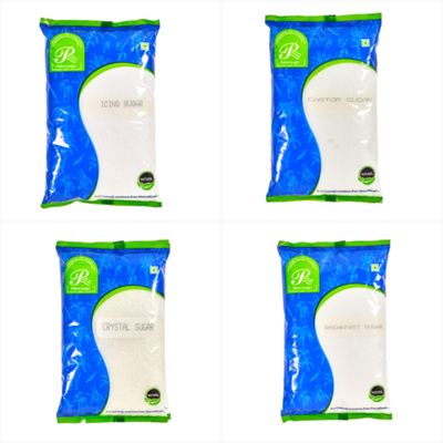 Rahul Sugar Breakfast Sugar, Icing Sugar, Crystal & Castor Combo Pack of 4 Each of 1Kg
