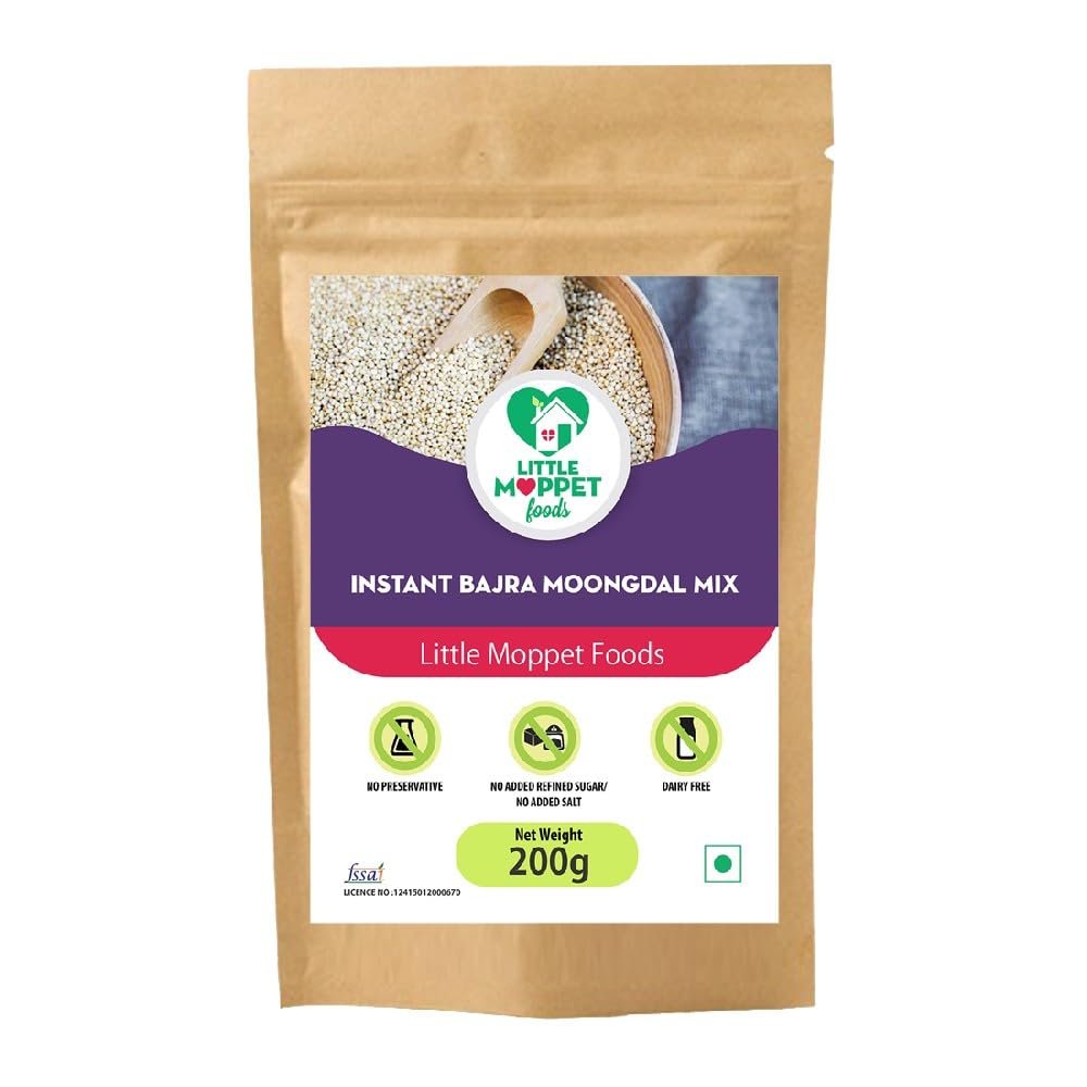 Little Moppet Foods  Instant Bajra Moongdal Powder 200g | No Additives and Preservatives | Free from Added Salt and Sugar | Combination of Pearl Millet (Bajra), Moong Dal and Sesame seeds