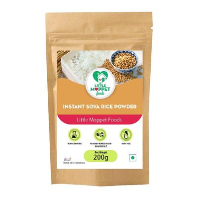 Little Moppet Foods  Instant Soya Rice Powder 200g | No Additives and Preservatives | Free from Added Salt and Sugar | Combination of Rice and Soya bean.