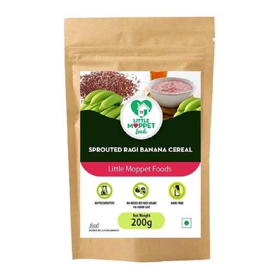 Little Moppet Foods  Sprouted Ragi Banana Cereal 200g | No Additives and Preservatives | Free from Added Salt and Sugar | Made with Sprouted Ragi and Raw Kerala Banana Powder.
