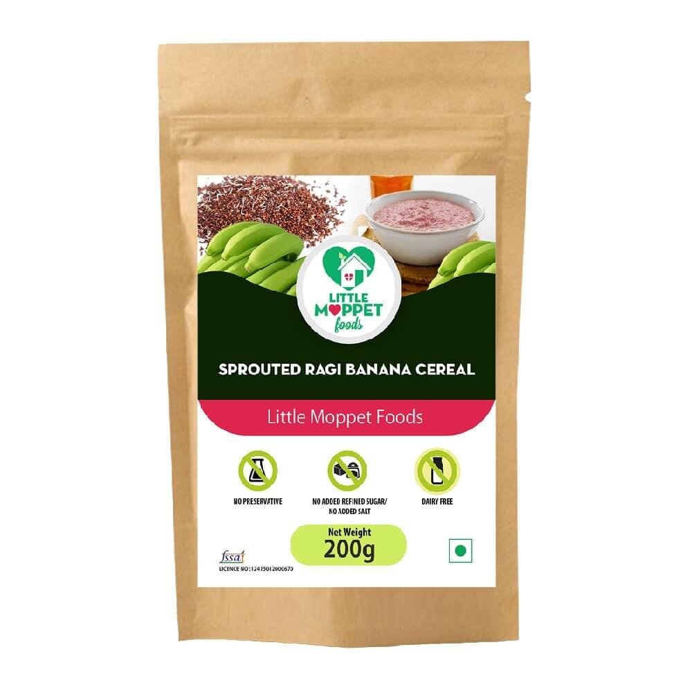 Little Moppet Foods  Sprouted Ragi Banana Cereal 200g | No Additives and Preservatives | Free from Added Salt and Sugar | Made with Sprouted Ragi and Raw Kerala Banana Powder.