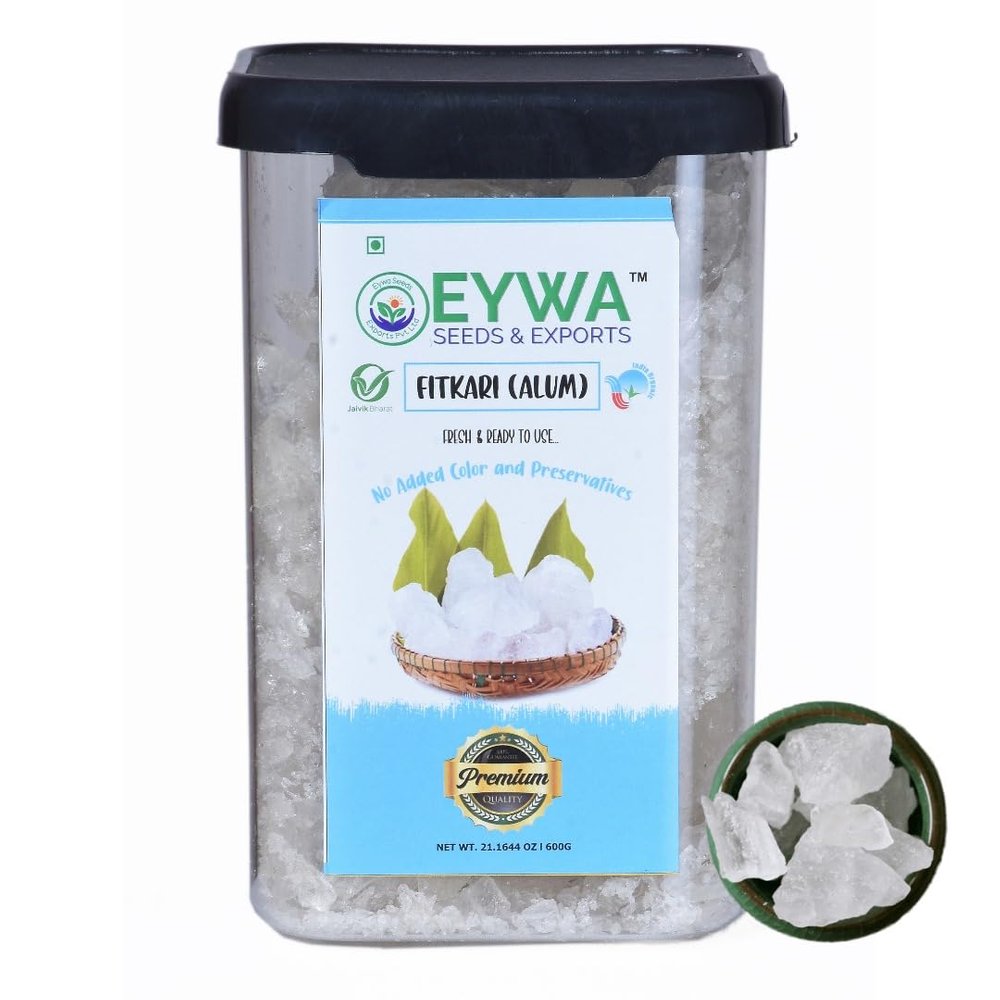 Organic Fitkari (Alum) Powder 600gm In Attractive Airtite Plastic Storage Containers By Eywa