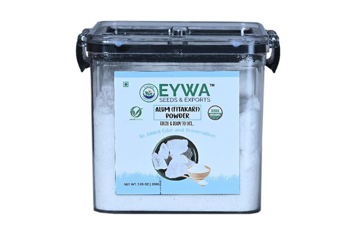 Organic Fitkari (Alum) Powder 200gm In Attractive Airtite Plastic Storage Containers By Eywa
