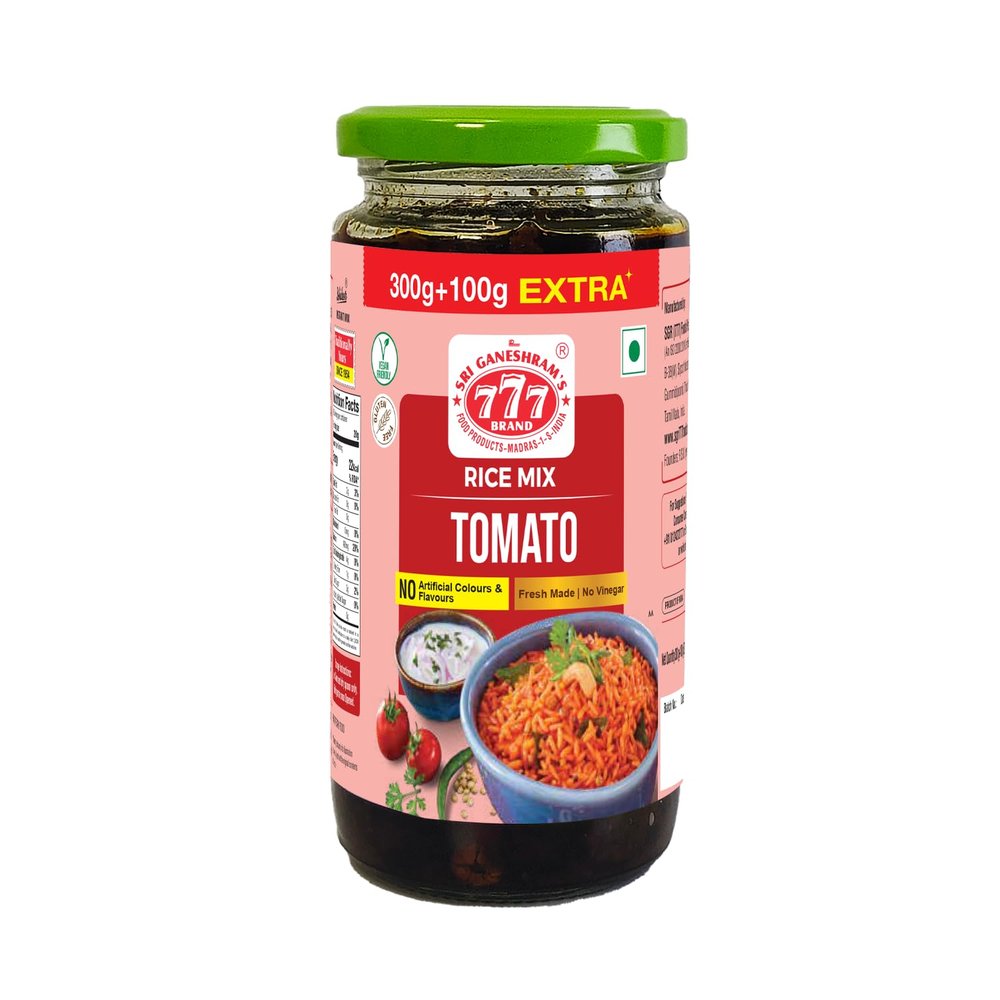 777 Tomato Rice Paste 400g (300g + 100g Extra) Pack of 2 | Thakkali Sadam Mix | Spicy Tomato Rice Mix | Total 800g