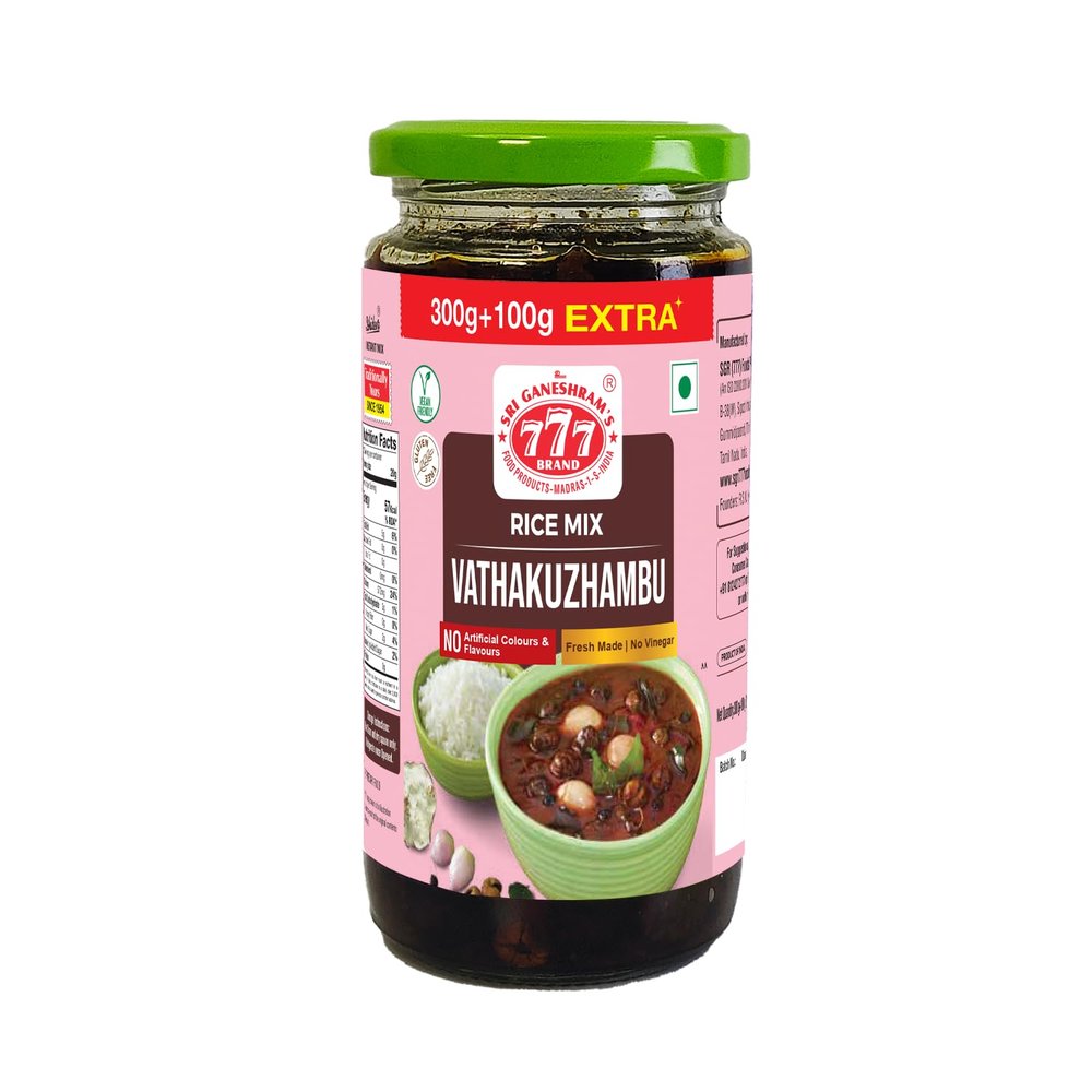 777 Vathal Kuzhambu Paste 400g (300g + 100g Extra) Pack of 2 | Vatha Kulambu Mix | Tangy Tamarind Gravy | Total 800g