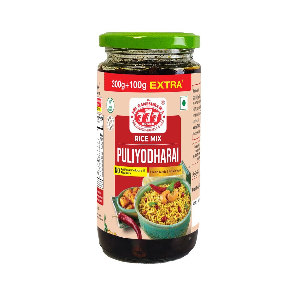 777 Puliyodharai Paste 400g (300g + 100g Extra) Pack of 2 | Tamarind Rice Mix | Pulikachal | Temple Style Paste | Total 800g