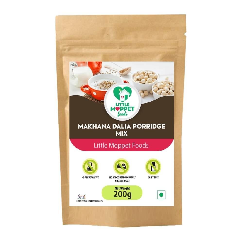 Little Moppet Foods  Makhana Dalia Porridge Mix 200g | No Additives and Preservatives | Free from Added Salt and Sugar |Combination of Makhana and Wheat Dalia|Made by a Doctor Mom| Hand Roasted in Small Batches | Easy Digestion for Kids