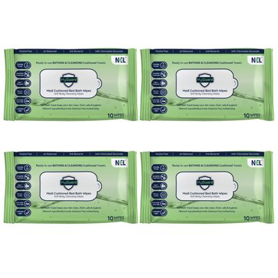 MyGuard Soft Body Cleansing Wet Bed Bath Wipes, Adult Wet Wipes, 40 Wipes, Adult Bath Wipes, Ready To Use Cleansing Towels, Refreshing Sponge Bath Towel, For Men Women, Pack Of 4 White