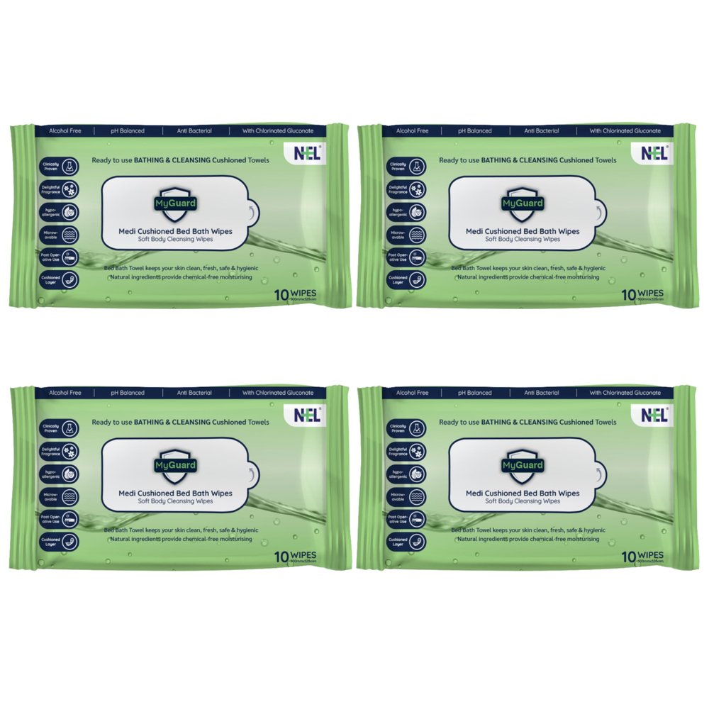 MyGuard Soft Body Cleansing Wet Bed Bath Wipes, Adult Wet Wipes, 40 Wipes, Adult Bath Wipes, Ready To Use Cleansing Towels, Refreshing Sponge Bath Towel, For Men Women, Pack Of 4 White