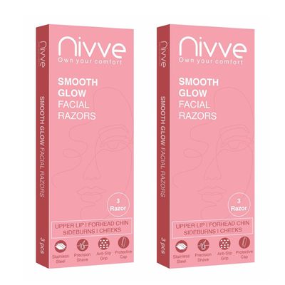 Nivve Reusable Face Razor for Women Facial Hair- 6 Razors | Instant & Painless Hair Removal | For Eyebrows, Upper Lip, Forehead, Peach Fuzz, Chin and Sideburns (Pack of 2)