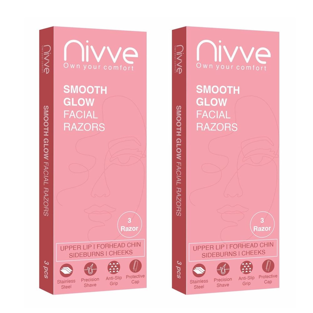Nivve Reusable Face Razor for Women Facial Hair- 6 Razors | Instant & Painless Hair Removal | For Eyebrows, Upper Lip, Forehead, Peach Fuzz, Chin and Sideburns (Pack of 2)